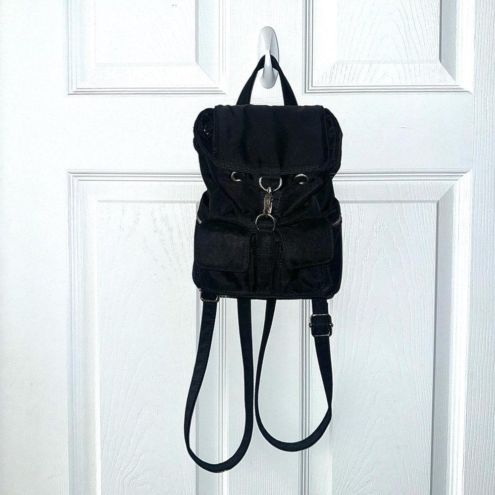 Current mood Dolls Kill mini black vinyl backpack purse